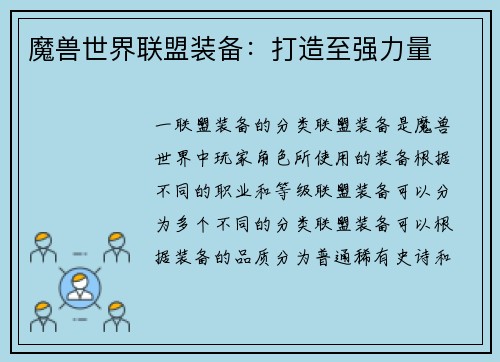 魔兽世界联盟装备：打造至强力量
